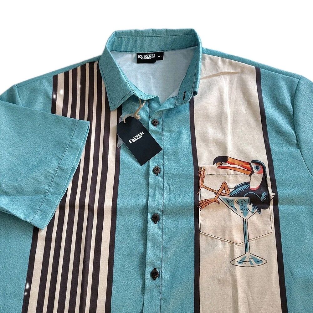Eleven Oasis Men's XL Tall Toucan Tropical Hawaiian Shirt Big Tall Resort NWT